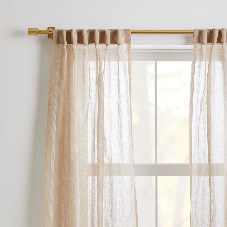 Sheer Linen Cotton Mini Stripe Curtain Natural/White West Elm Australia